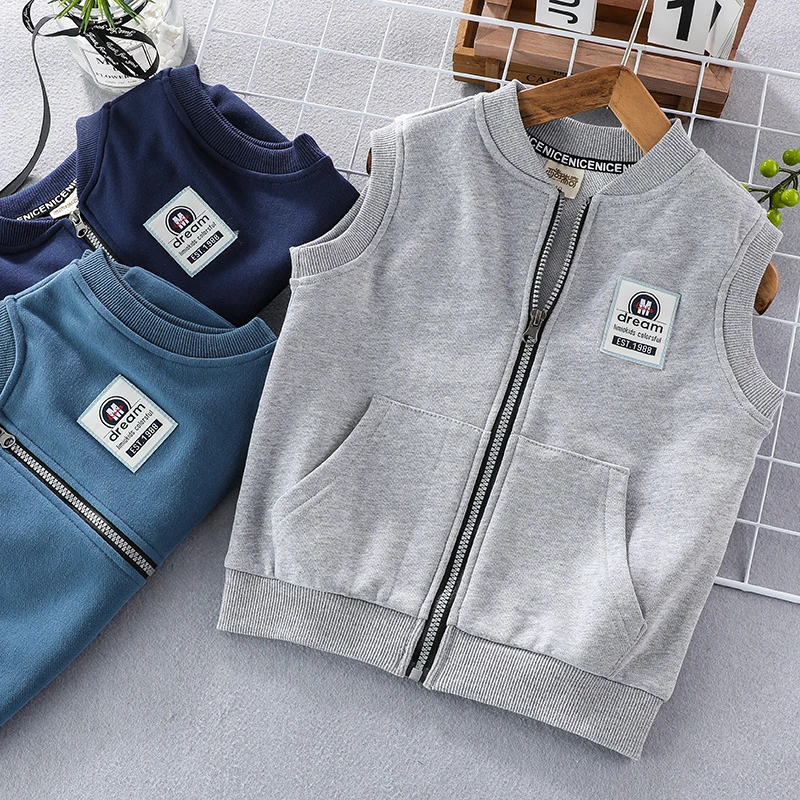 儿童针织棉马甲无袖背心男童春秋马夹薄款外穿拉链开衫洋气外套潮