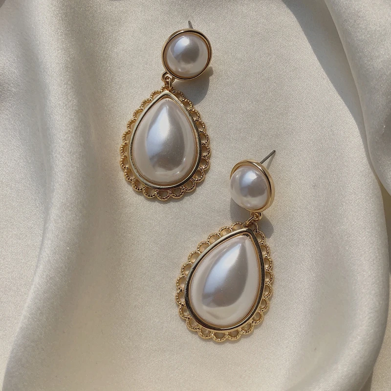 耳边铛 锌合金仿珍珠耳饰 418水滴耳环夸张长款耳钉耳夹