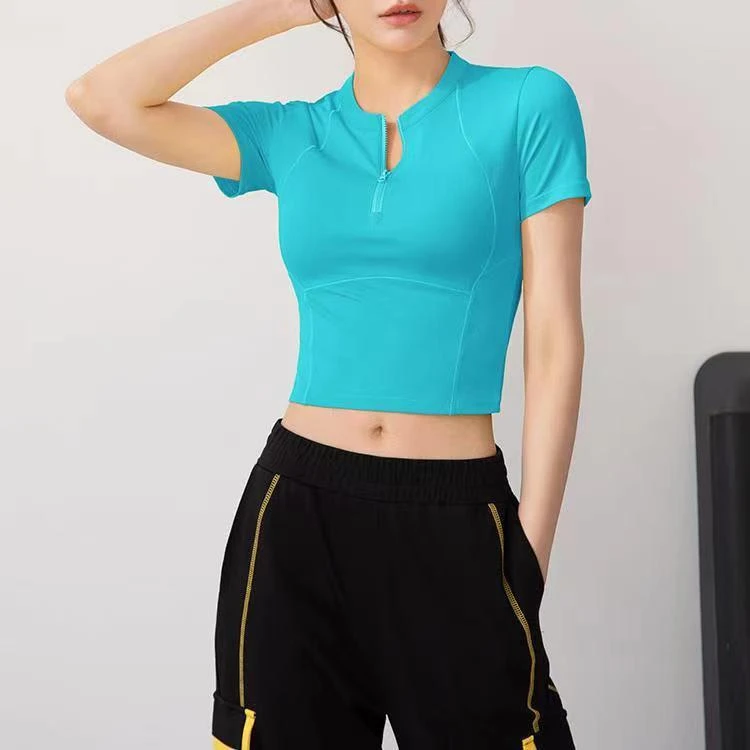 【老师同款】夏季半拉链运动短袖健身服瑜伽上衣休闲透气速干T恤