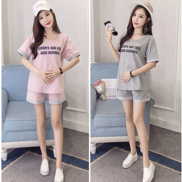 春夏孕妇装T恤短裤外穿舒适休闲宽松不掉挡薄款透气套装衣裤
