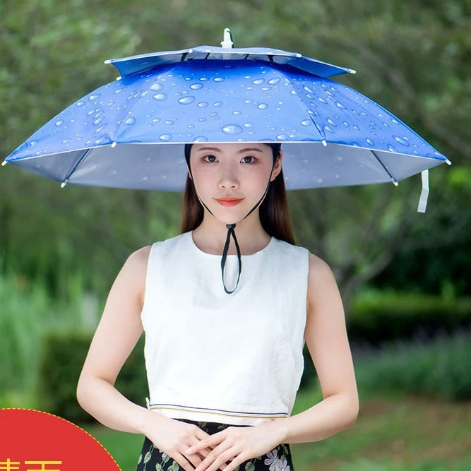 折叠伞帽头戴环卫防晒斗笠伞雨伞帽子钓鱼头戴太阳伞户外采茶