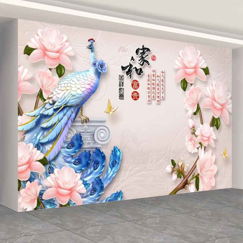 8d电视背景墙壁纸3D立体墙纸客厅壁画现代简约孔雀18d墙布装饰画