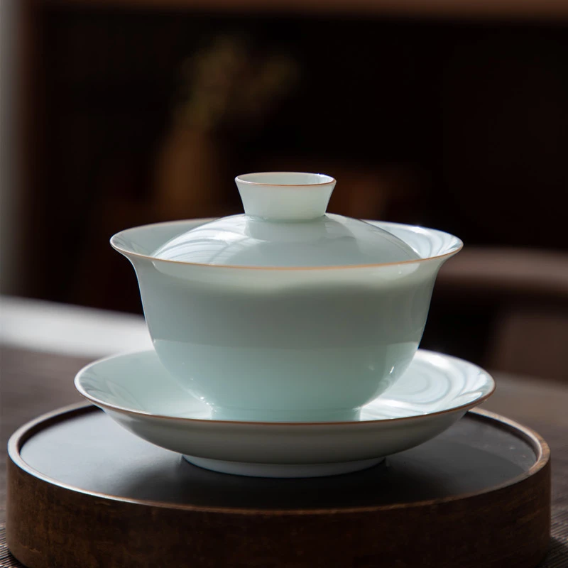 景德镇玉泥影青三才盖碗茶杯单个家用功夫茶具防烫薄胎泡茶碗盖杯