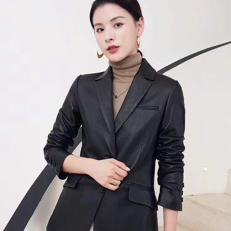 2023春季海宁真皮皮衣女短款修身显瘦气质小西装绵羊皮时尚外套
