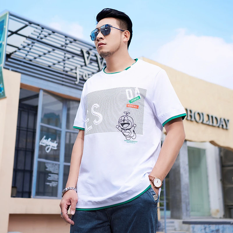 【刺绣印花短袖】潮牌大码男装2022夏季新款休闲宽松撞色男士t恤