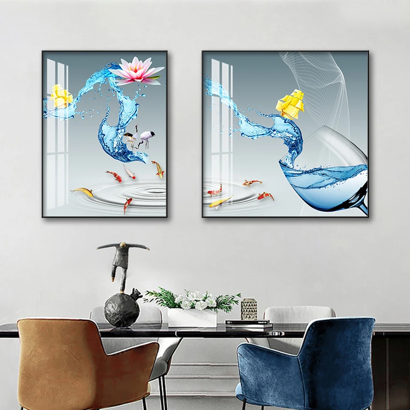 现代简约餐厅装饰画创意酒杯饭厅挂画北欧轻奢墙面壁画客厅背景墙