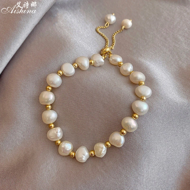 艾诗娜天然淡水珍珠手链 串珠异形巴洛克女款ins小众设计闺蜜手串