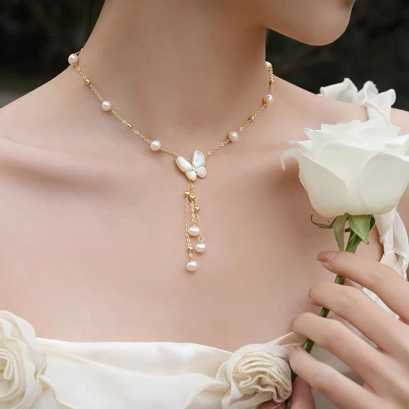 天然淡水珍珠满天星蝴蝶流苏项链气质时尚百搭锁骨链满天星颈链女
