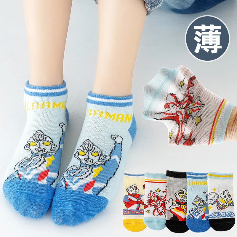 男童袜子夏季薄款船袜儿童春秋卡通透气超薄网眼宝宝棉袜奥特曼