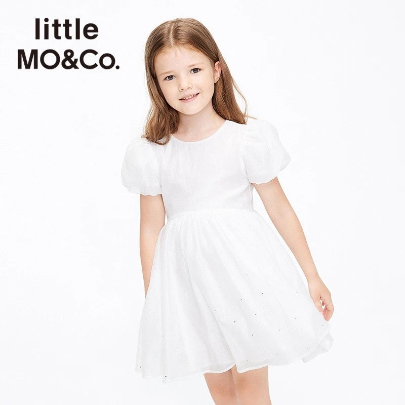 little moco童装夏装新款女童泡泡袖中长款连衣裙子#KBB2DRS038