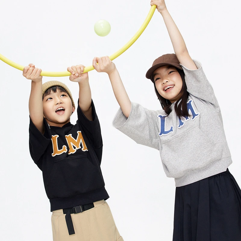little moco童装秋季男女童七分袖连帽卫衣宽松套头衫#KBB3SWS016