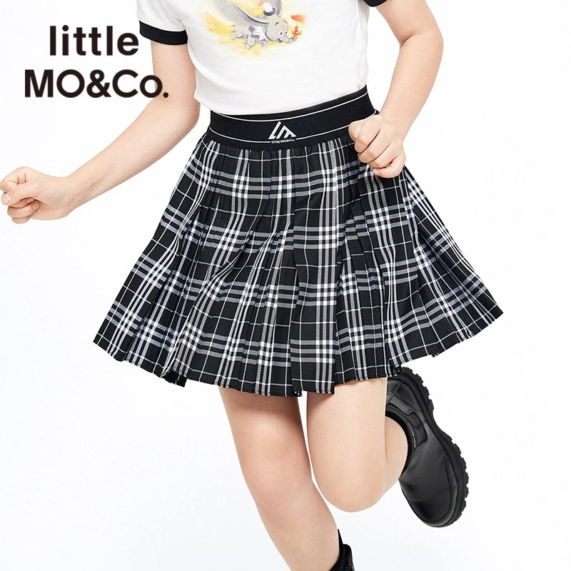 little moco春夏季女童格纹半身裙时尚格子百褶裙洋气#KBB1SKT016