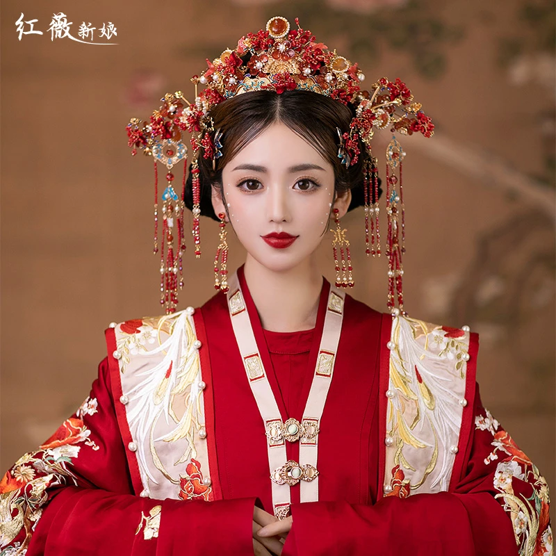 新娘汉服婚嫁发冠中式结婚头饰秀禾发饰明制婚服奢华高端重工凤冠