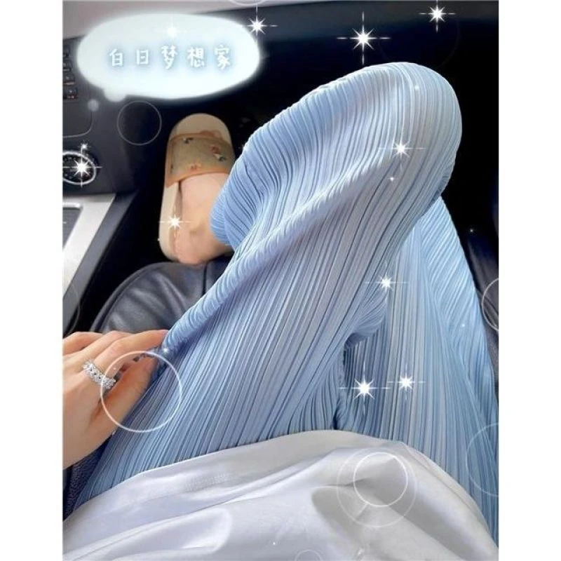 粉色三宅显瘦裤女2025新款夏季薄款韩版九分百褶阔腿裤休闲凉凉裤