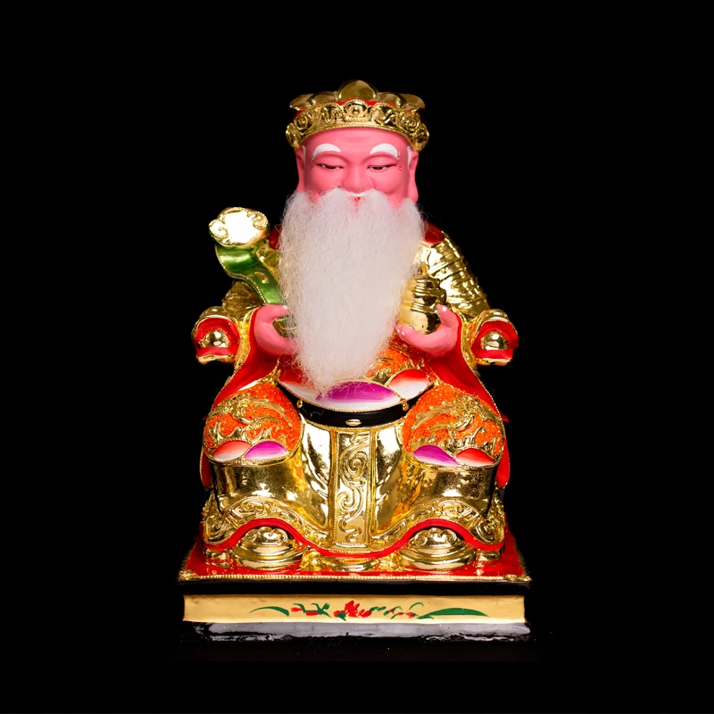 香樟木雕刻土地公神像立体贴金摆件