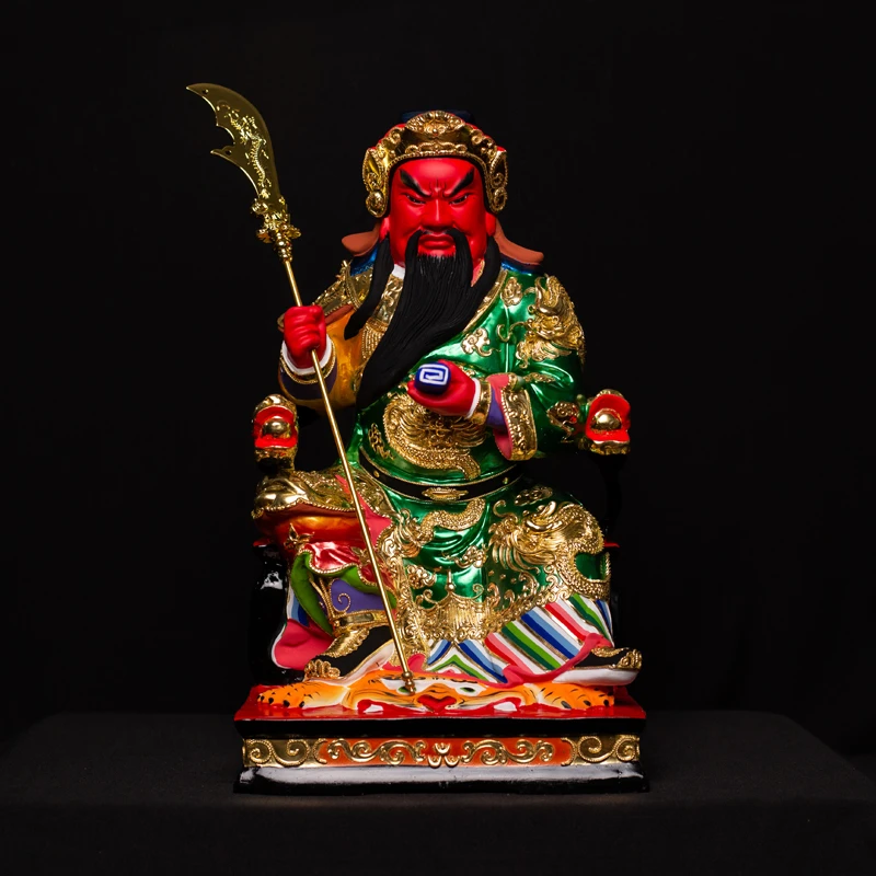 闽南慈缘香樟木佛像神像雕刻坐关公立体真金贴金彩绘客厅摆件