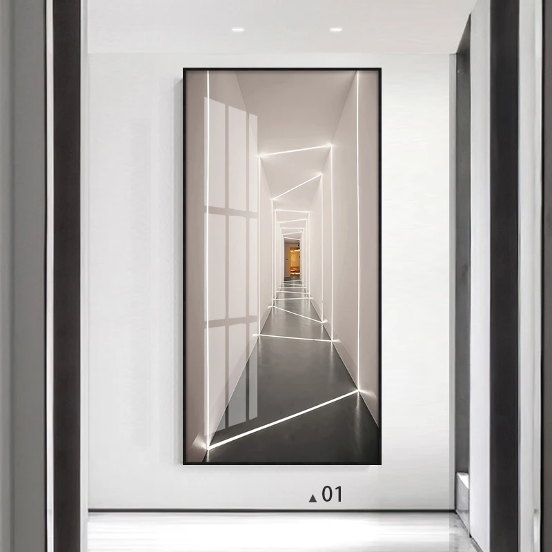 轻奢玄关装饰画光影空间立体感大幅大气落地画建筑走廊过道玄关画