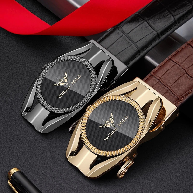 保罗男士皮带真皮自动扣裤带韩版潮情人节纯牛皮年轻人鳄鱼纹腰带