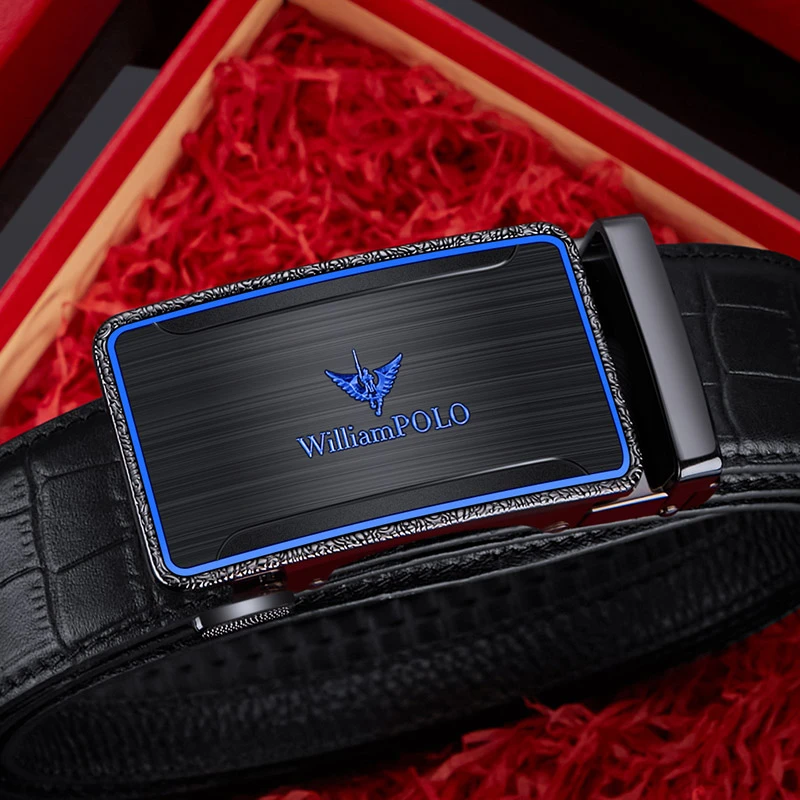 英皇保罗皮带男真皮纯牛皮鳄鱼纹2025新款时尚高档自动扣腰带男