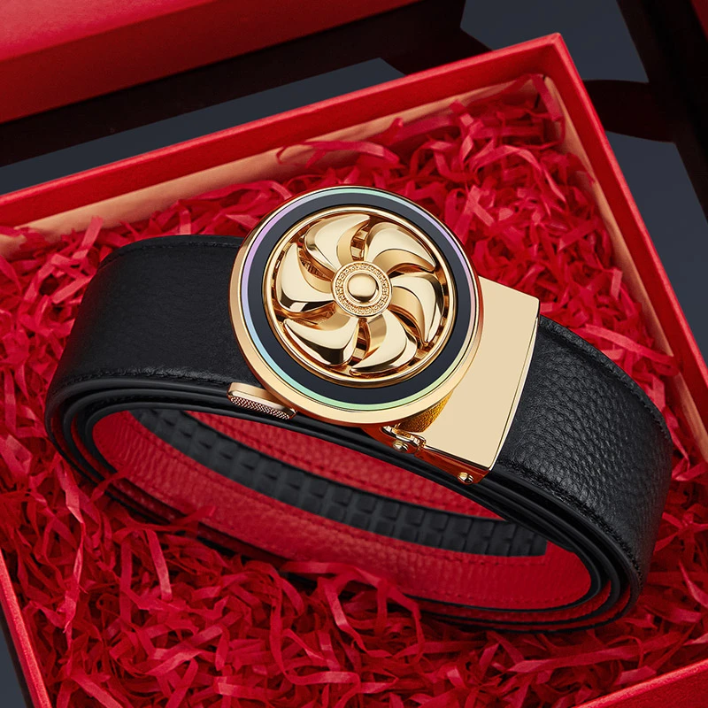 2025新款皮带男士真皮牛皮本命年红腰带时尚自动扣年轻人潮流裤带