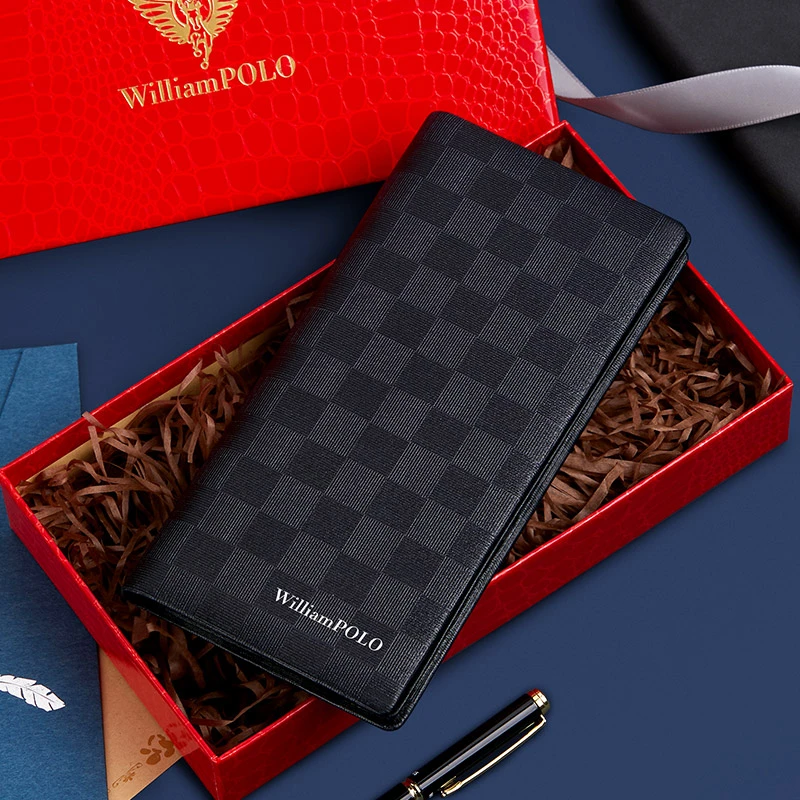 英皇保罗时尚格纹男士长款钱包真皮皮夹2025新款潮流商务休闲钱包