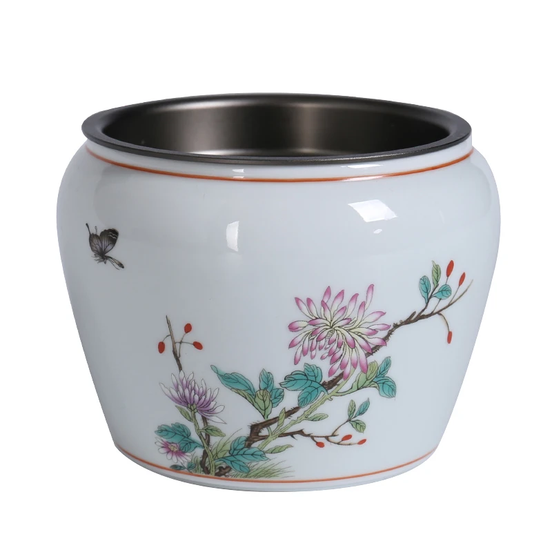 二十四器仿古建水陶瓷带盖水盂干泡茶席小茶洗茶渣斗功夫茶具配