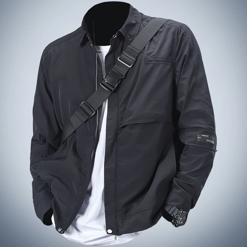 季言黑色翻领男士夹克2025新款薄款高级感外套男防风百搭风衣男潮