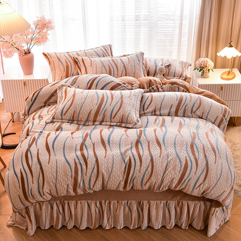 高端轻奢雕花加厚牛奶绒四件套床上用品【可机洗】