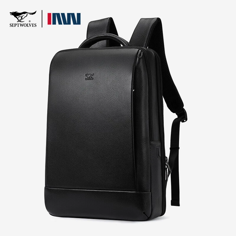 七匹狼背包男士双肩包真皮男包时尚多功能高端商务头层牛皮电脑包