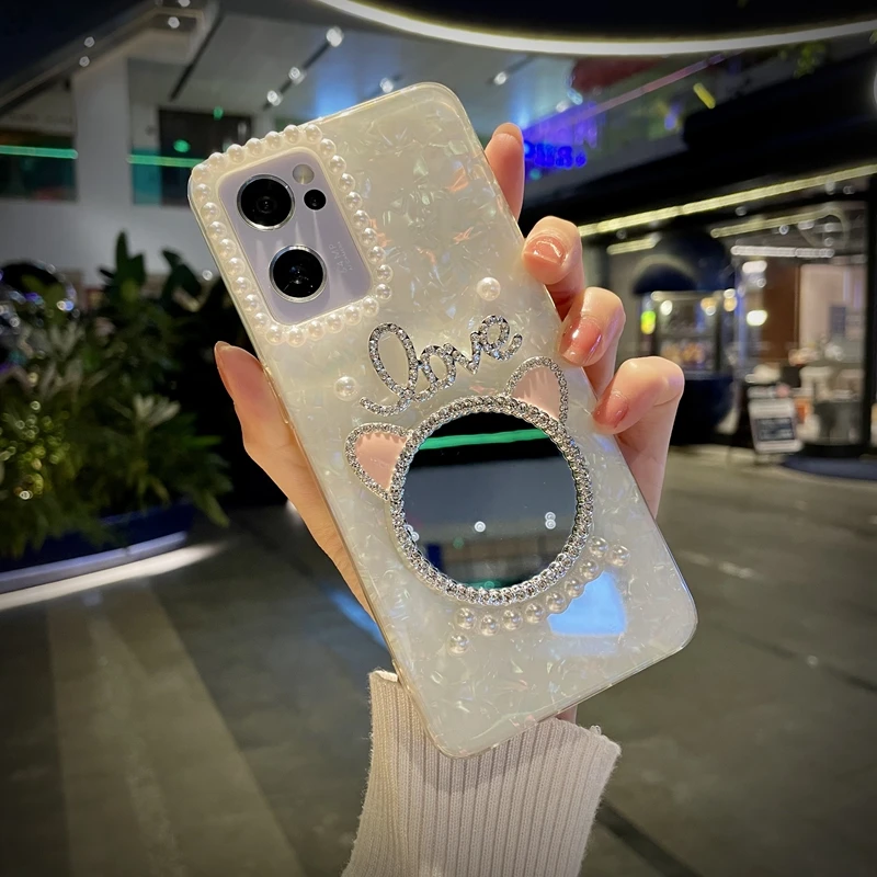 OPPO Reno7手机套女款reno5/7pro补妆镜reno6pro彩纹带镜防摔壳