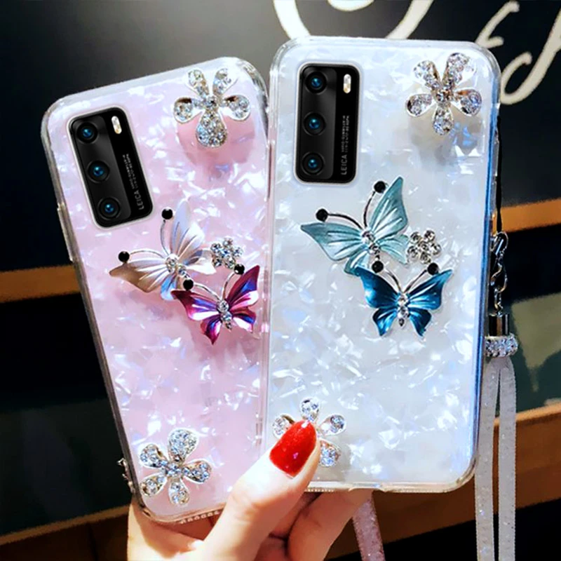 华为p40/p50系列手机壳创意蝴蝶p30/40/50pro时尚带镜手机壳