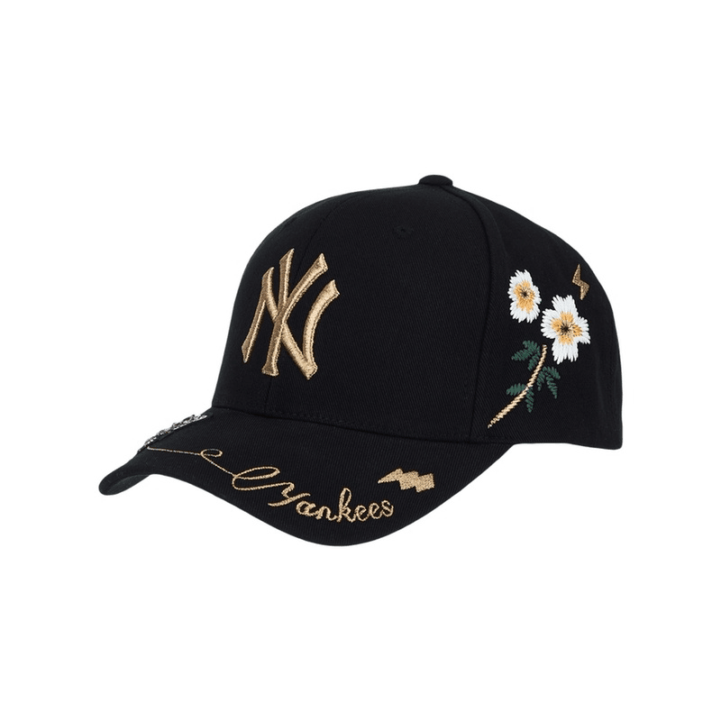 MLBGOLD BEE 男女金色蜜蜂可调节硬顶棒球帽 NY刺绣弯檐帽鸭舌帽