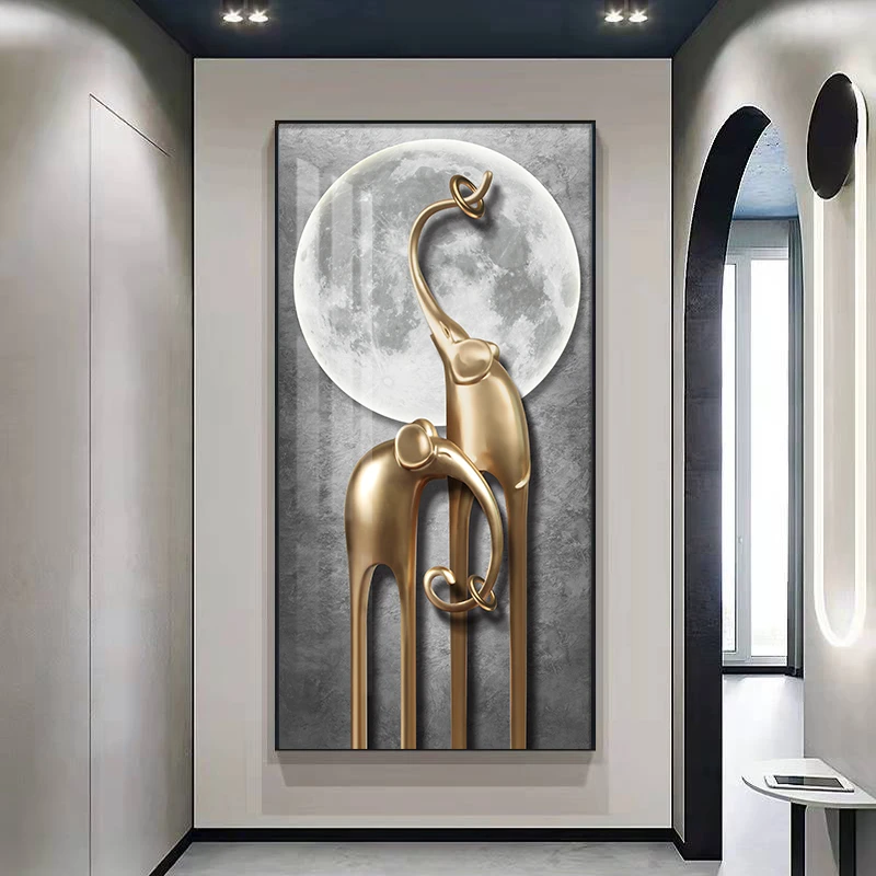 【高质】入户玄关装饰画简约时尚大象如意吉祥走廊过道挂画晶瓷画