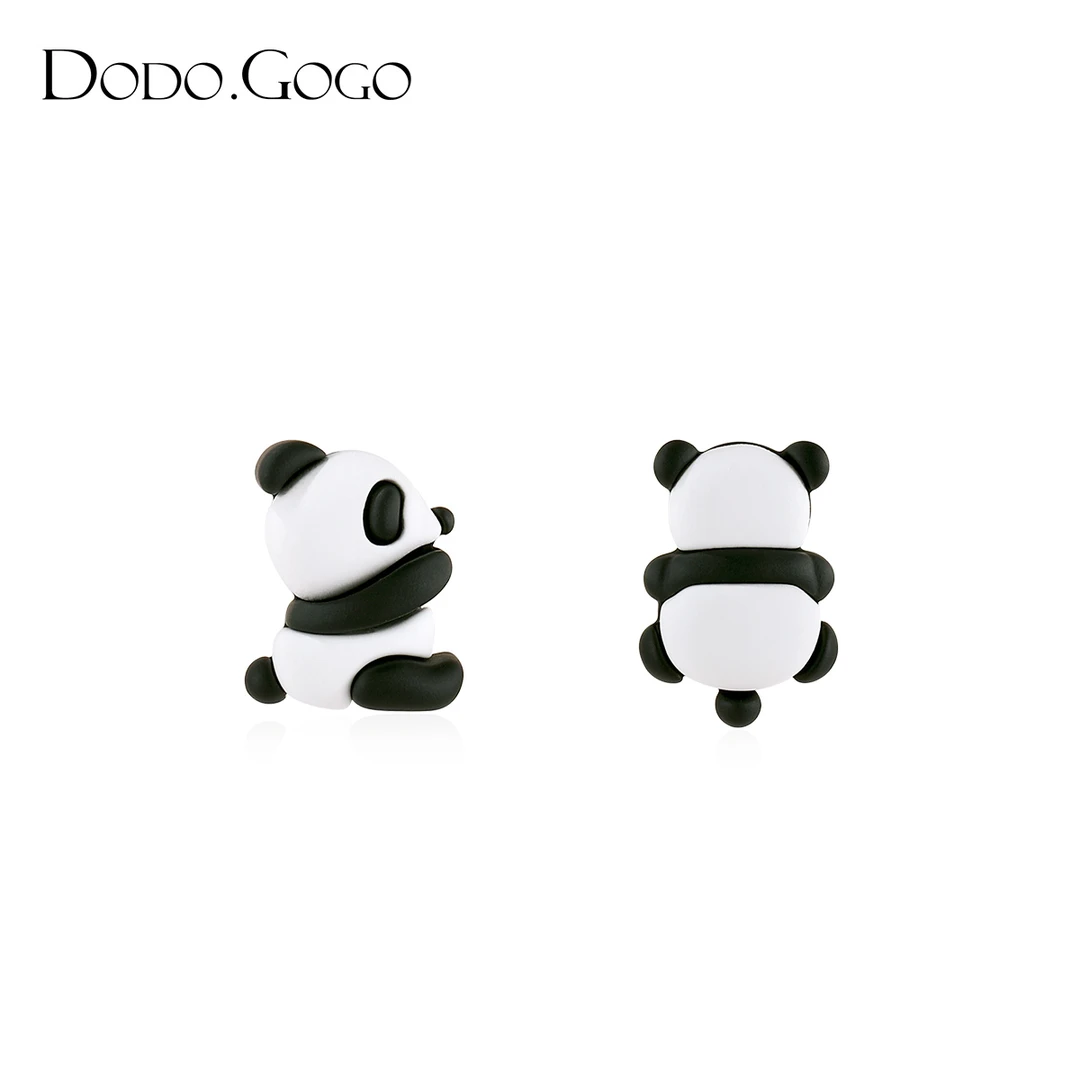 DODOGOGO 铜合金耳饰 可爱小熊猫耳钉女时尚不对称动物小巧耳环