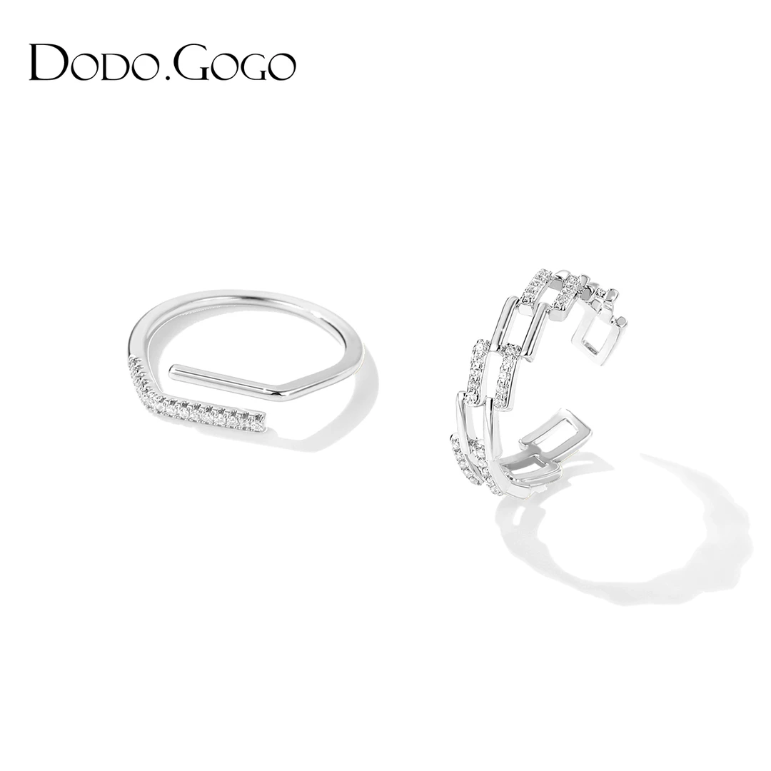 DODOGOGO 铜合金合成锆石戒指 镂空交错开口戒小众设计组合戒指女