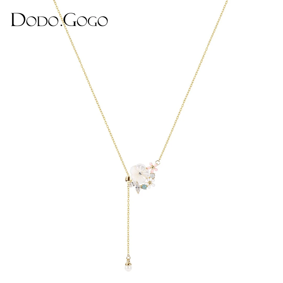 DODOGOGO 铜合金项链 【Z】贝壳花朵项链轻奢小众设计抽拉锁骨链