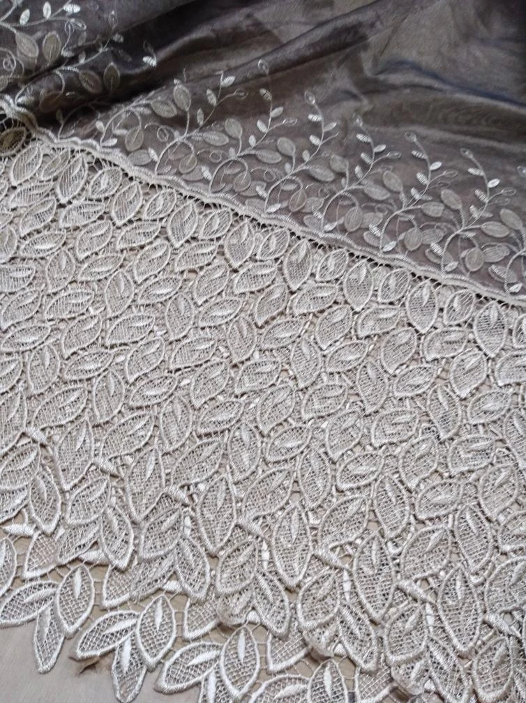 3081咖色镂空印花纱帘5米高2.88钩