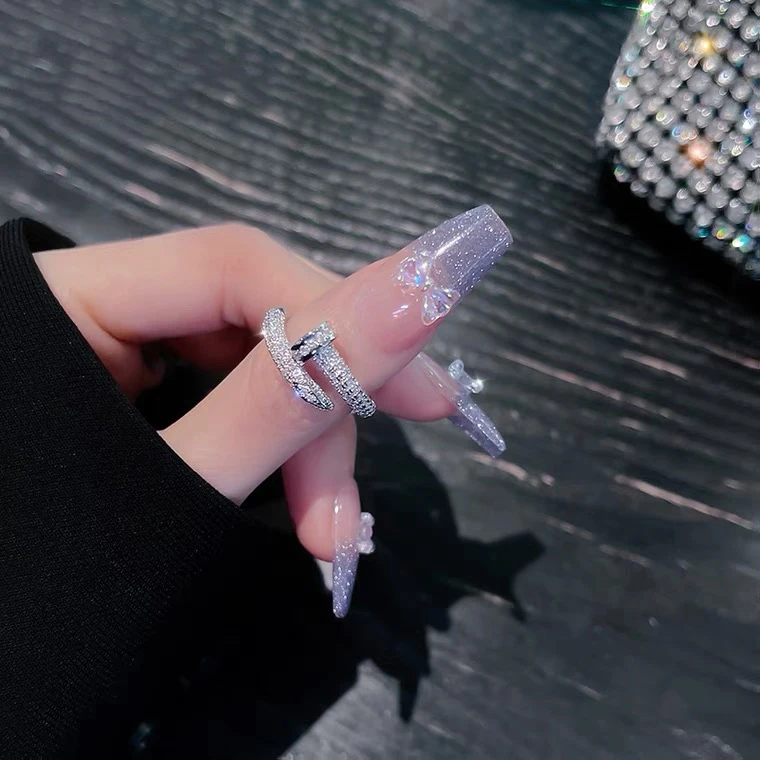 铜合金合成锆石戒指 开口钉子戒网红轻奢小众ins冷淡风戒指 J-661