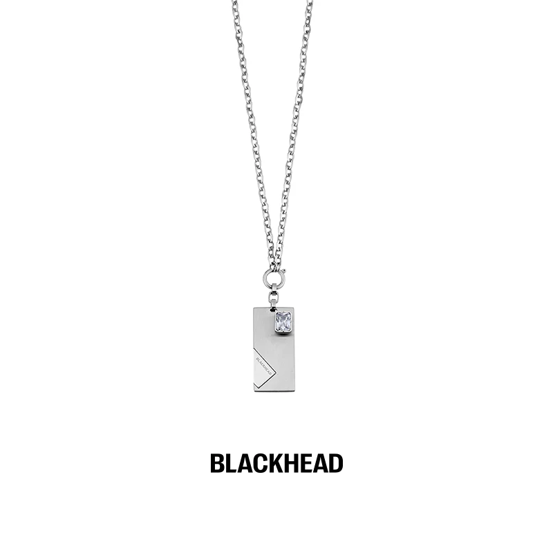 BLACK HEAD/黑头 钛钢合成锆石项链 吊坠钛钢银色信件钛钢项链