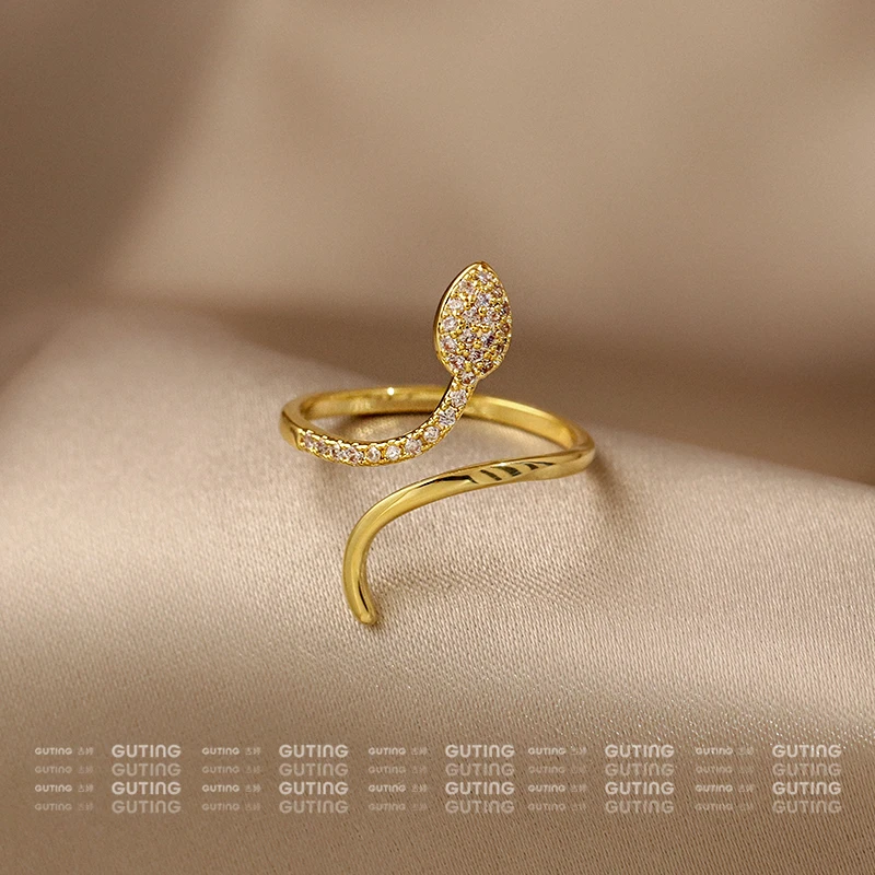 铜合金合成锆石戒指 1141（可开口）高级灵蛇大气戒指轻奢时尚指环