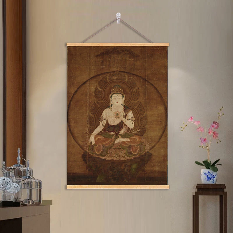 【全国包邮】家用佛像挂画中式复古虚空藏菩萨挂轴装饰画中堂背景