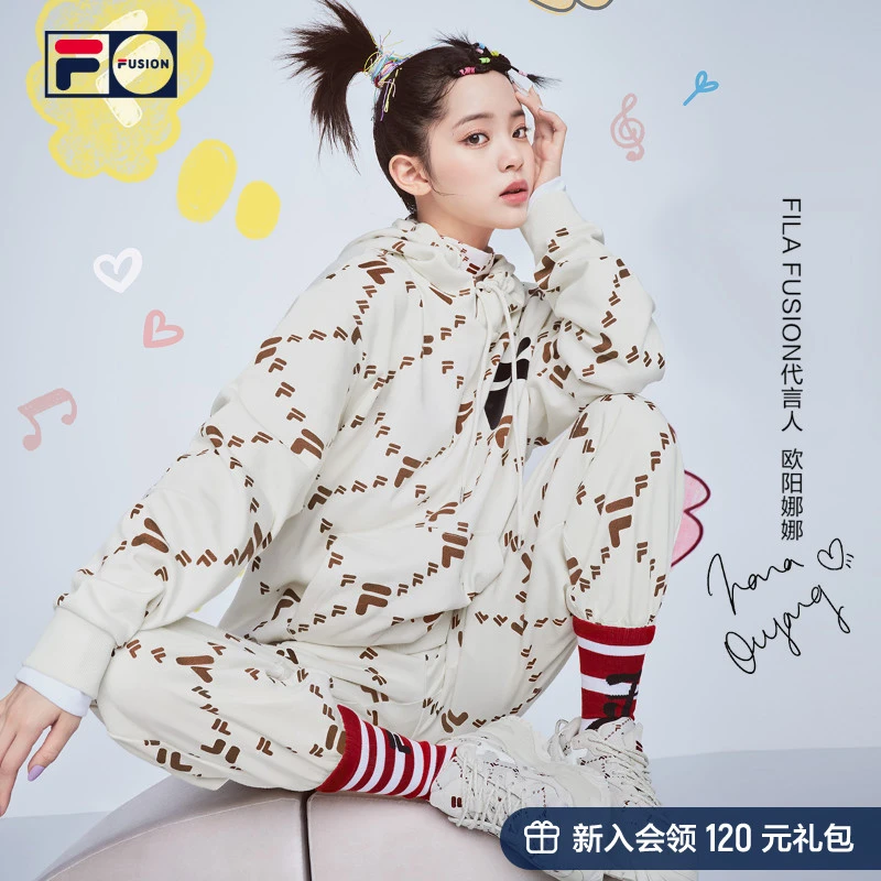 FILA FUSION潮牌情侣款老花时尚运动潮流满印长袖卫衣T11U216205F