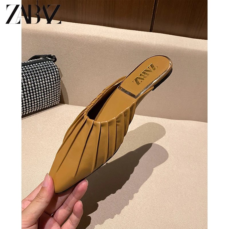 ZABAZ春夏网红凉拖包头平底穆勒鞋仙风真皮罗马凉鞋