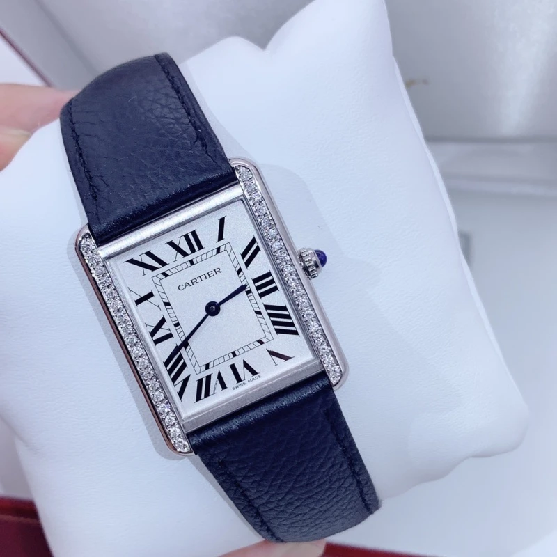 95新 Cartier/卡地亚 坦克中号27*35mm精钢后钻石英女手表