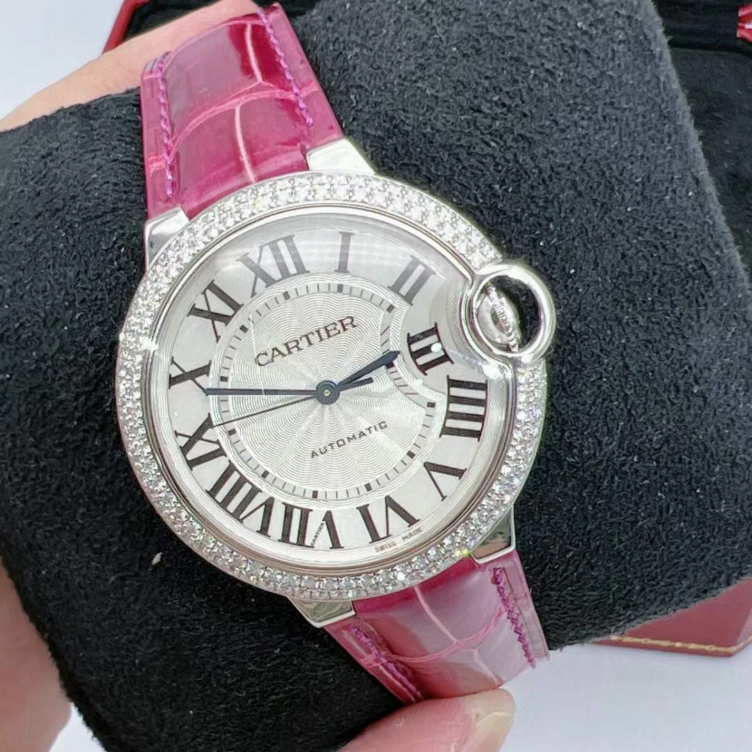 95新 Cartier/卡地亚 蓝气球36mm原镶钻18k白金自动机械女手表