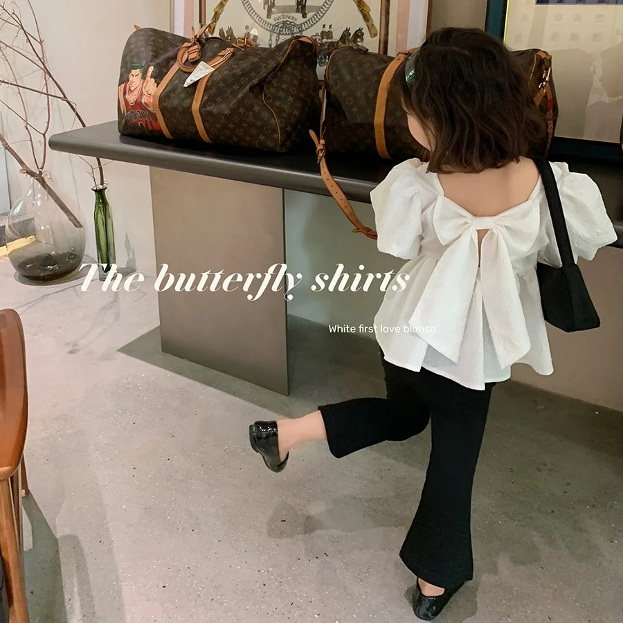 奶油家【罗马假日】女童夏季气质韩版荷叶边泡泡袖套装