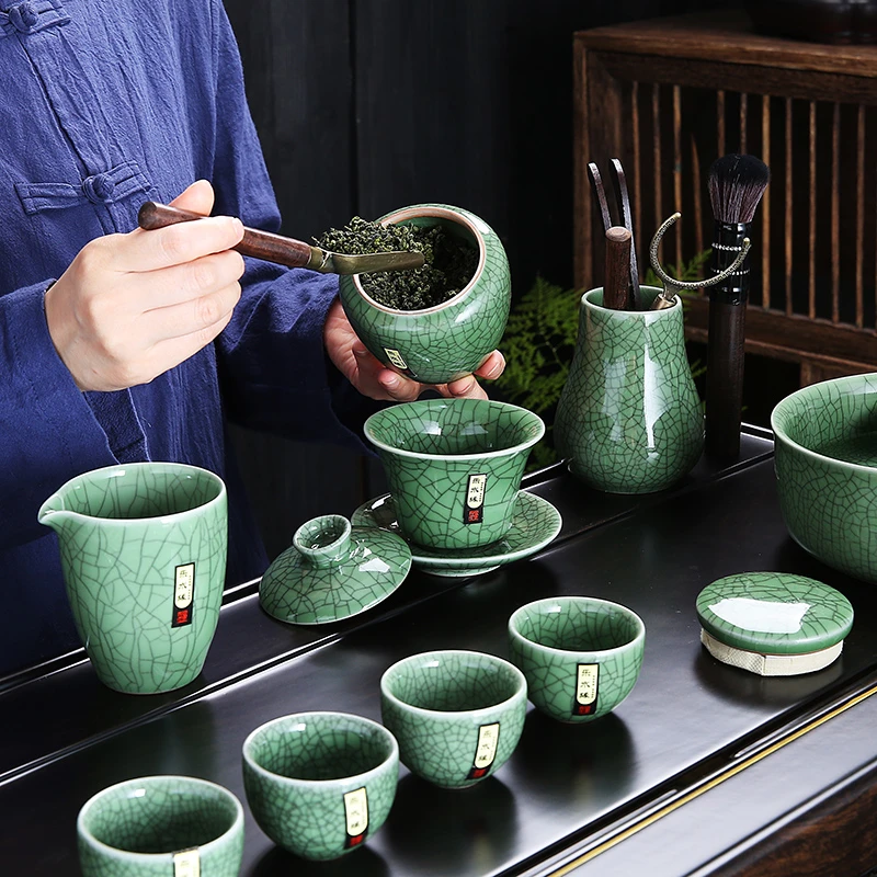 哥窑茶具中式家用会客小型精品茶具家居复古陶瓷泡茶盖碗茶具