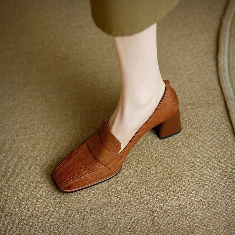 跟高6公分 2022年新款单鞋方头高跟复古时尚百搭女士鞋子粗跟女鞋