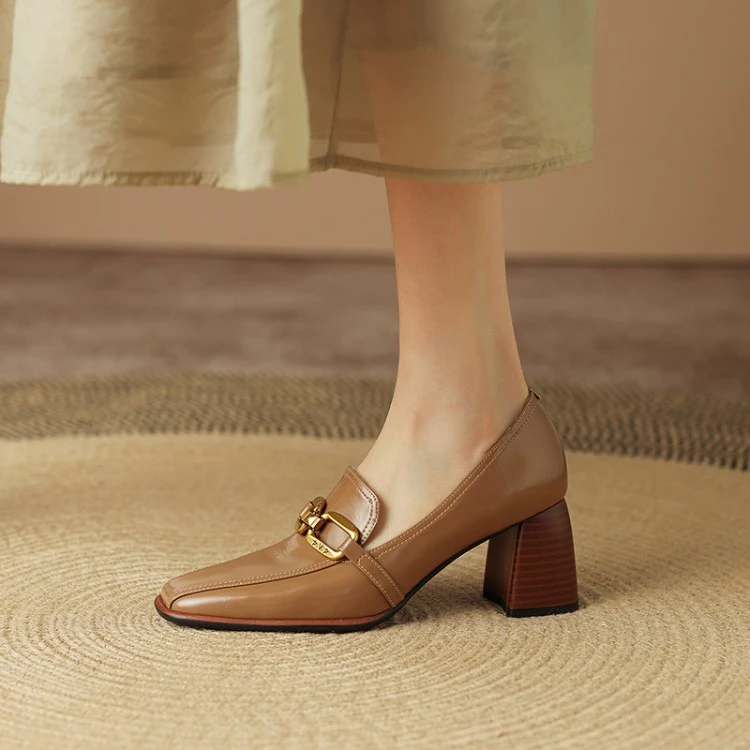 7CM 2022年新款单鞋方头高跟时尚百搭女士鞋子粗跟女鞋