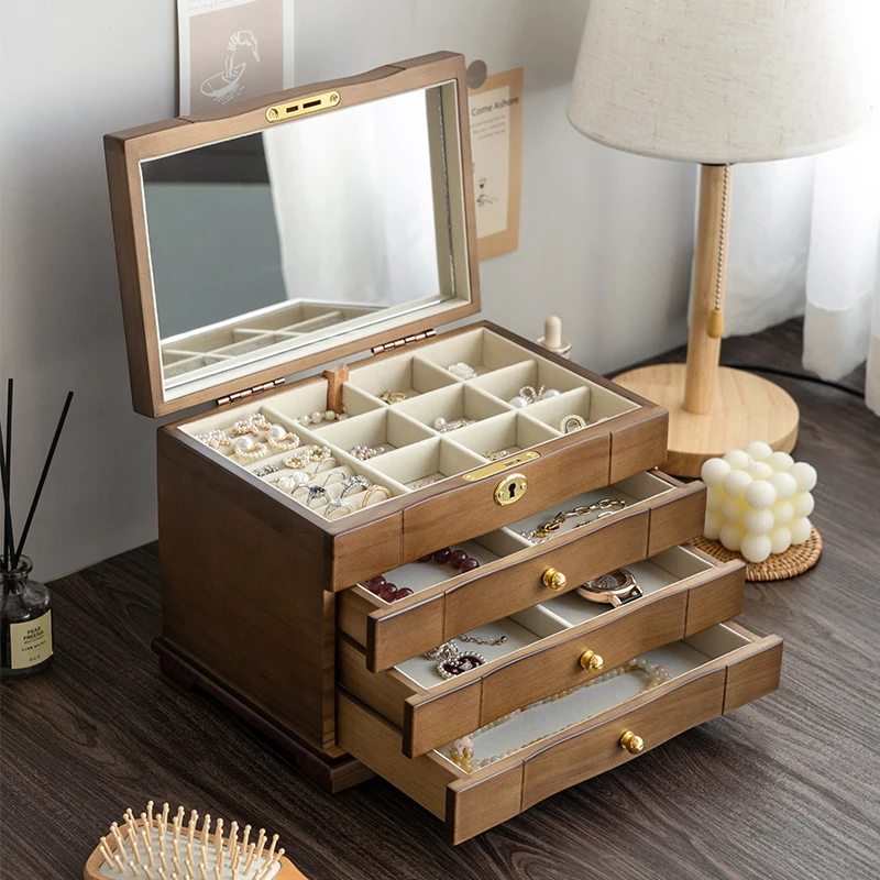 首饰盒/箱 首饰盒抽屉式实木多层分格黄金珠宝收纳盒饰品盒高档